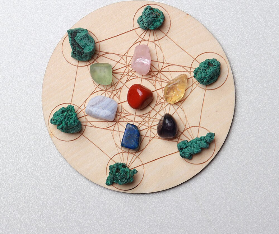 Set 7 chakras | pierres naturelles support bois