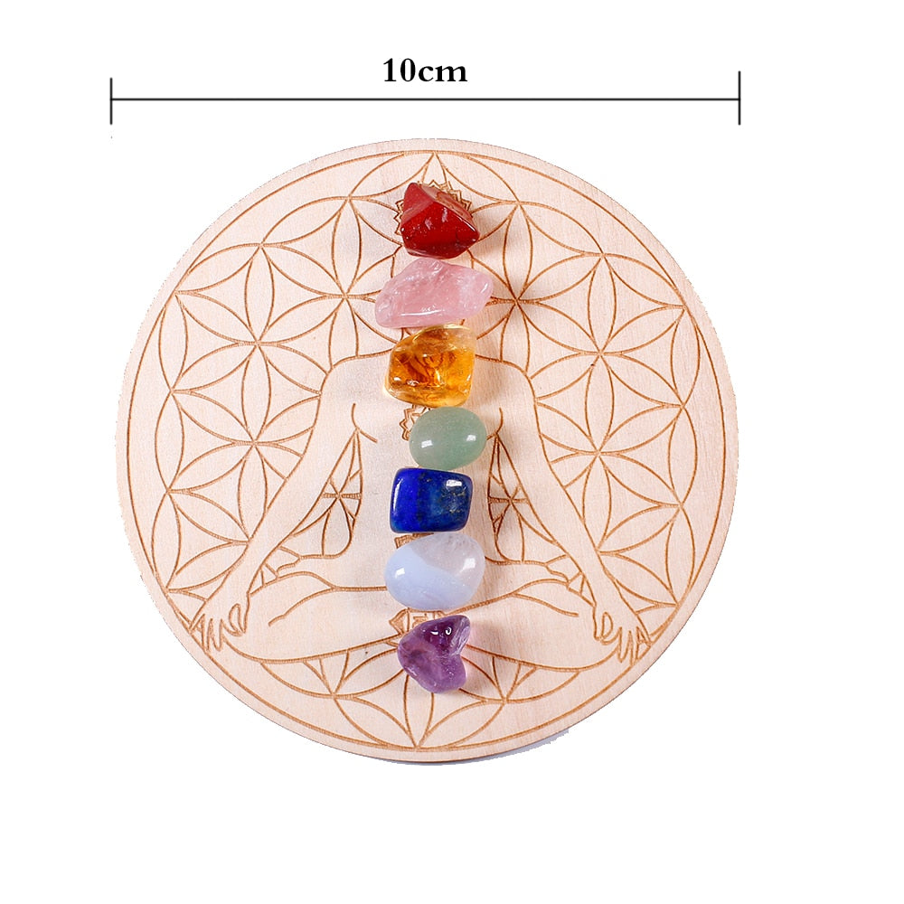 Set 7 chakras | pierres naturelles support bois